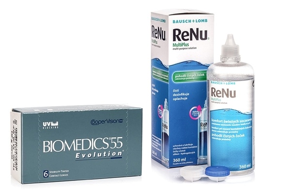 Biomedics 55 Evolution CooperVision (6 lentile) + ReNu MultiPlus ® Multi-Purpose 360 ml cu suport lentile